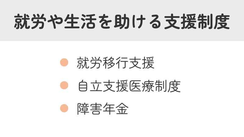 リワーク以外にも利用できる就労・生活支援制度(就労移行支援、自立支援医療制度、障害年金)