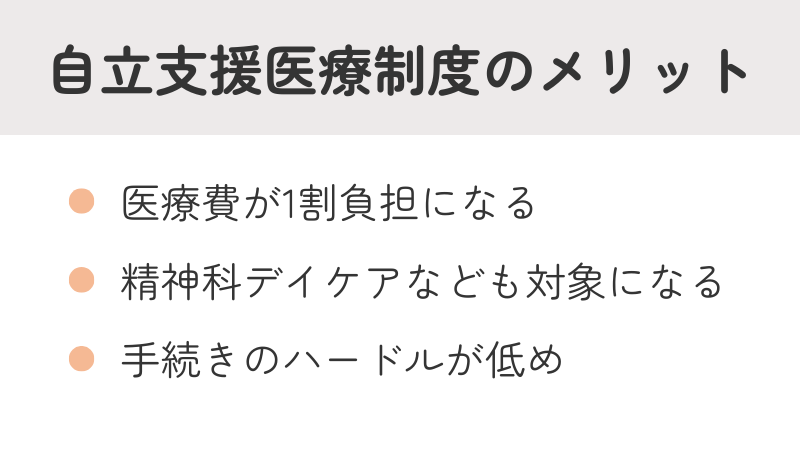 自立支援医療制度のメリット：医療費負担の軽減、デイケアも対象、手続きのハードルの低さ