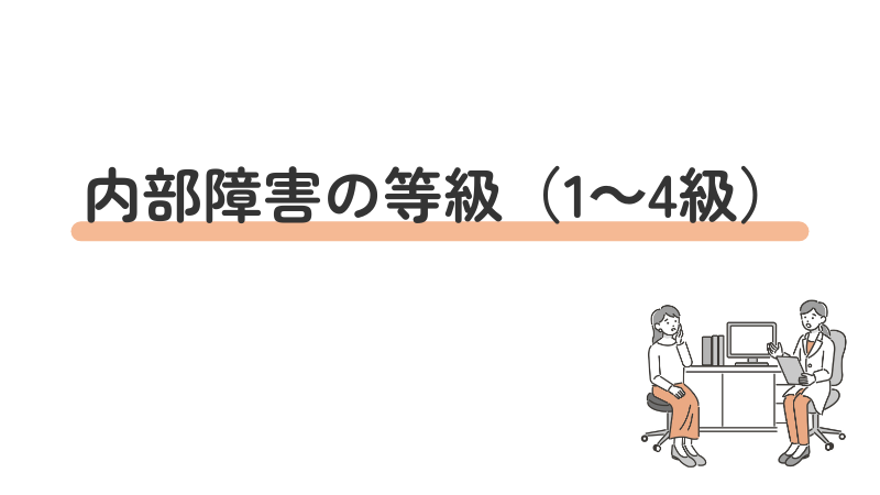 内部障害(心臓・腎臓・呼吸器等)の等級(1級〜4級)の区分