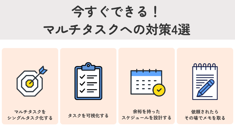 ルチタスクの対策4選。シングルタスク化、可視化、スケジュール設計、メモの習慣化