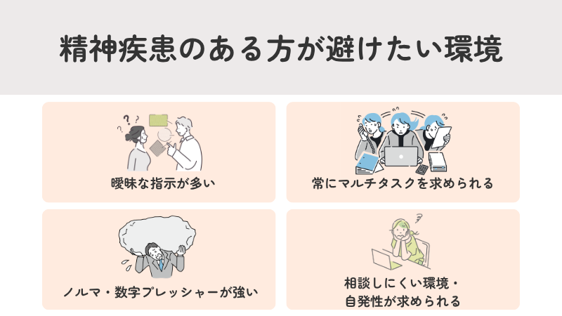 精神疾患の方が避けたい仕事環境｜マルチタスクやノルマなど注意すべき4項目